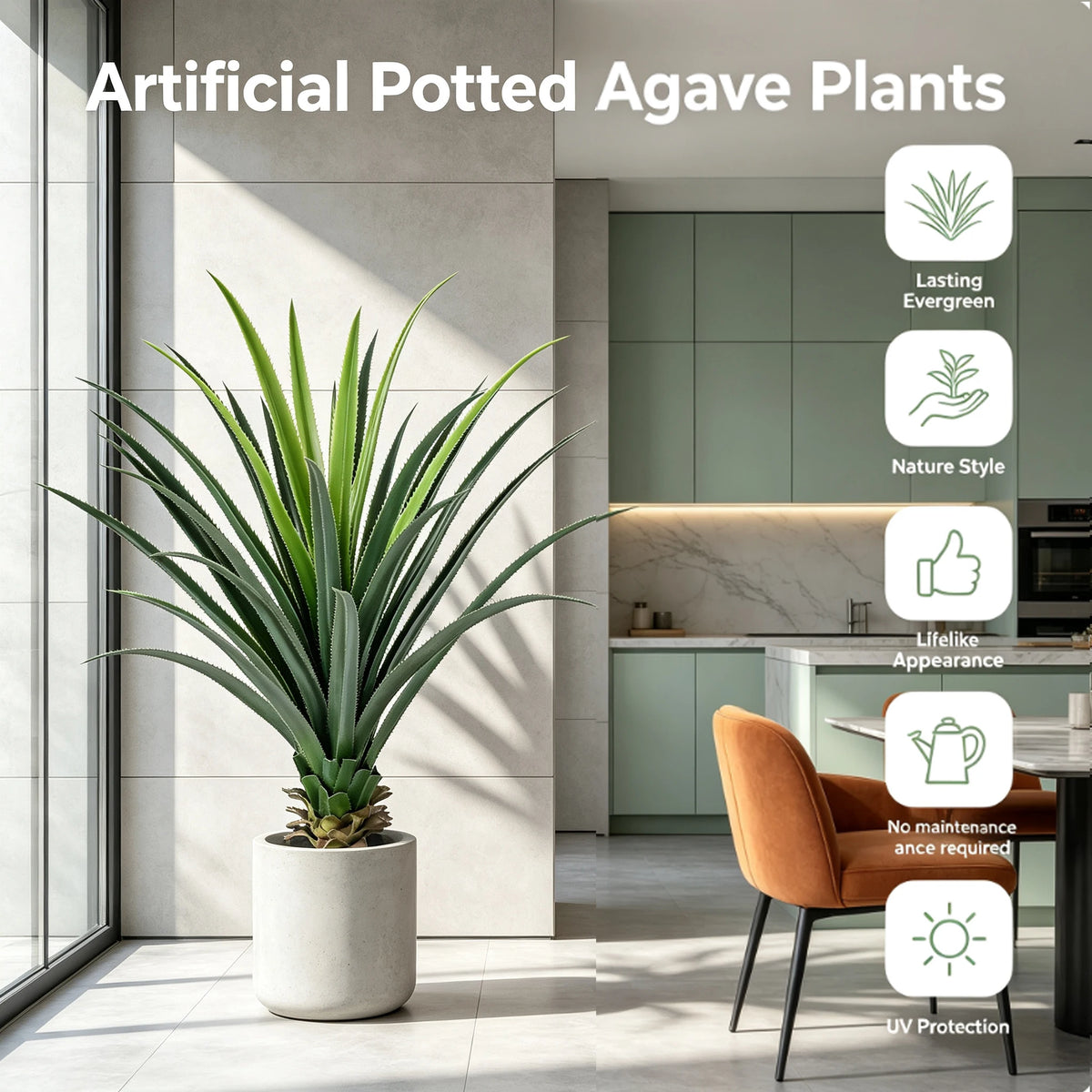 Gallery photo 8 of the artificial agave plant in a black pot