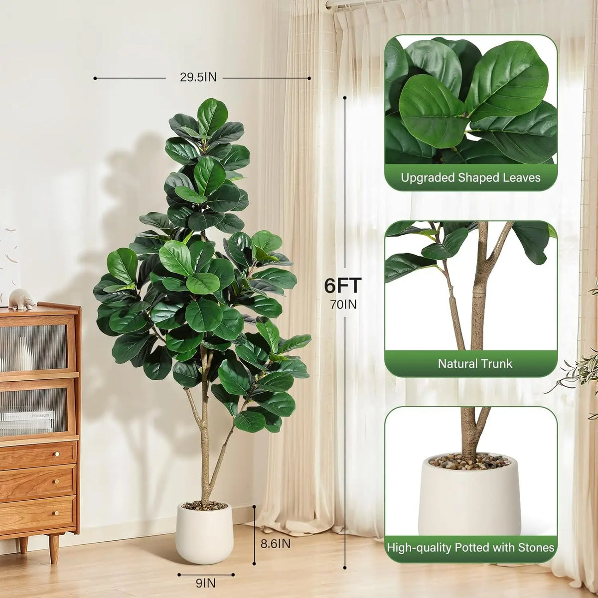 Artificial Fiddle Leaf Fig Tree — 4 to 7 ft, Weighted Planter, 5-Minute Assembly
