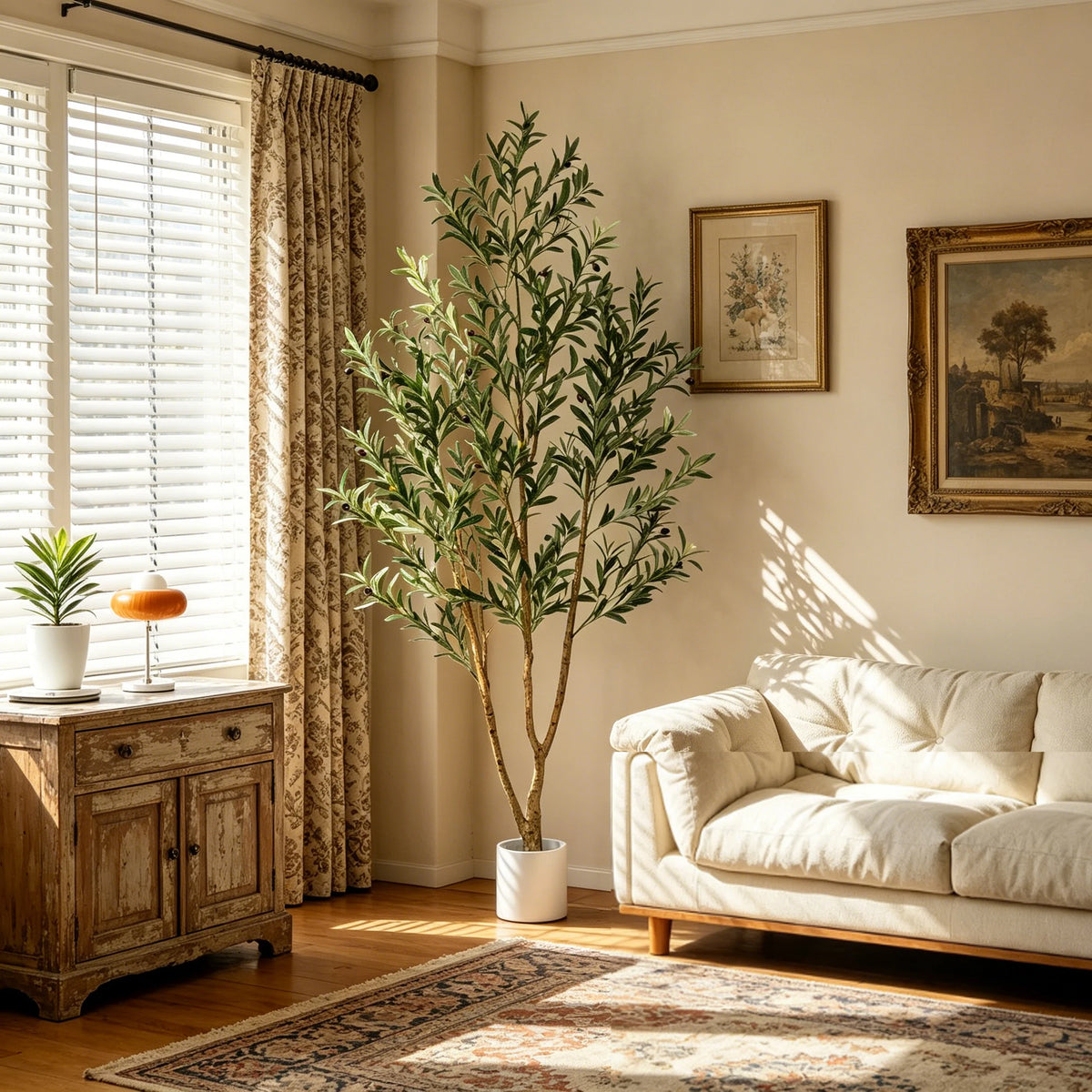 Artificial Olive Tree — 5 to 7 ft, Natural Wood Trunk, Tall Planter