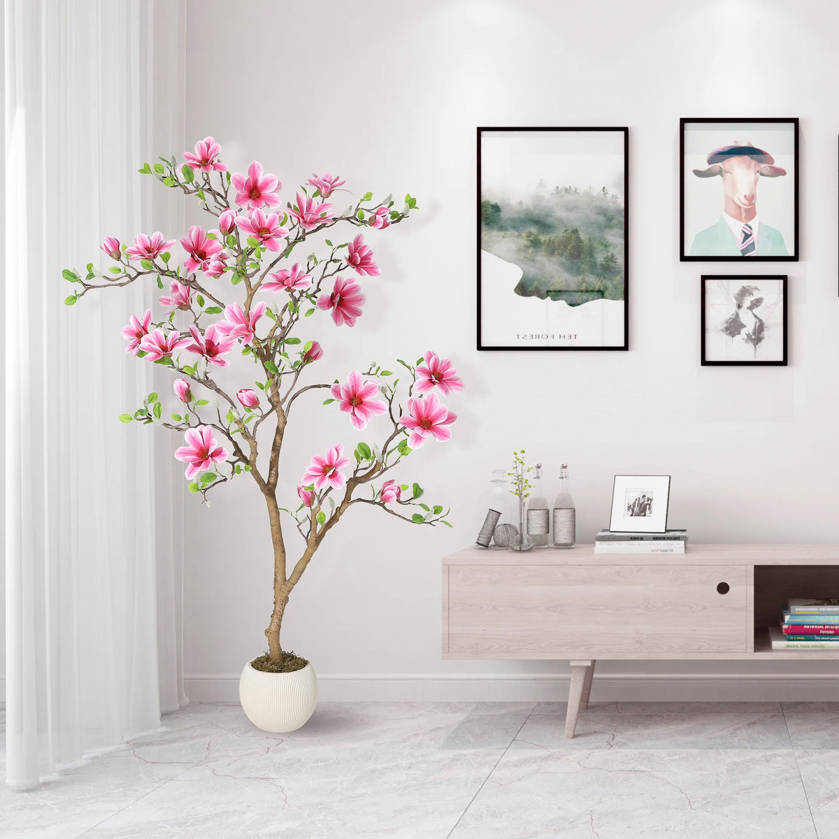 Artificial Pink Magnolia Tree — 4 to 6 ft, Weighted Pot, UV Resistant