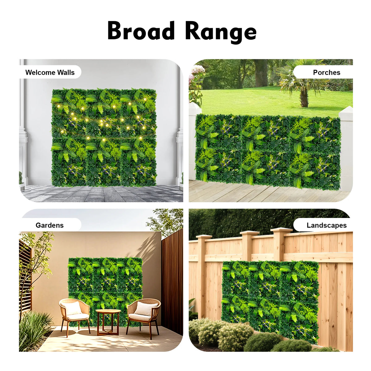 Artificial Greenery Wall Panels — 6-Piece Set, 1.4 m² Coverage