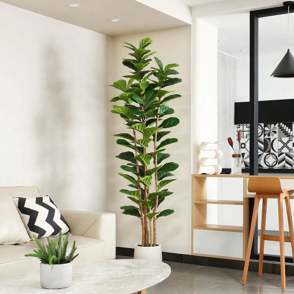 Artificial Fiddle Leaf Fig Tree — 5 to 7 ft, White Pot