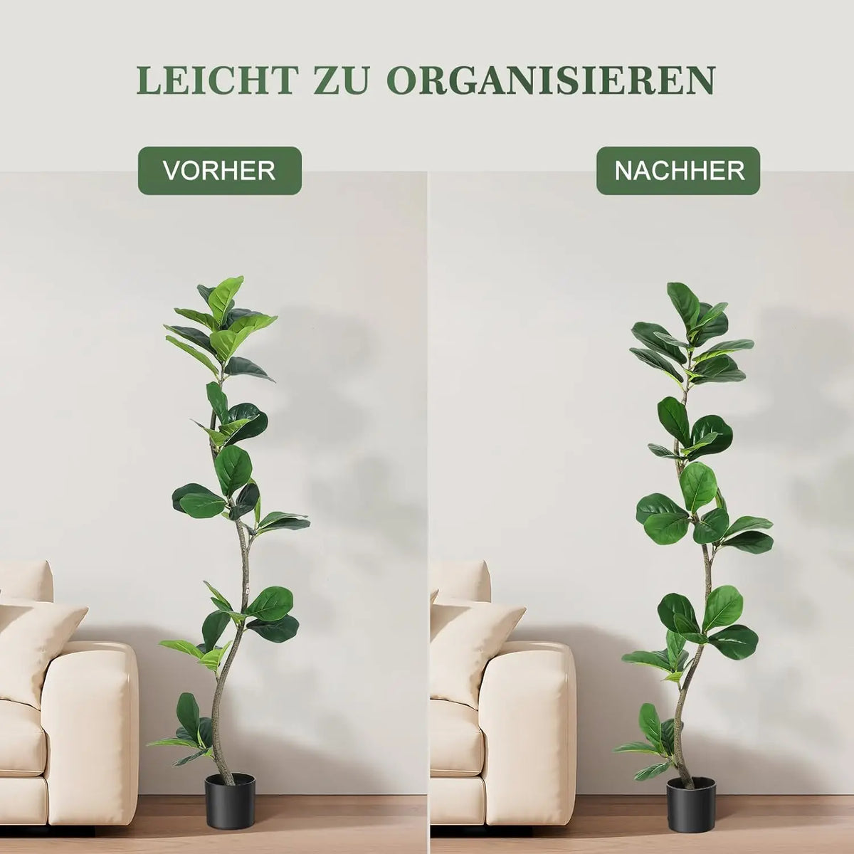 Artificial Fiddle Leaf Fig Tree — 4 to 6 ft, S-Shaped Trunk, Black Pot