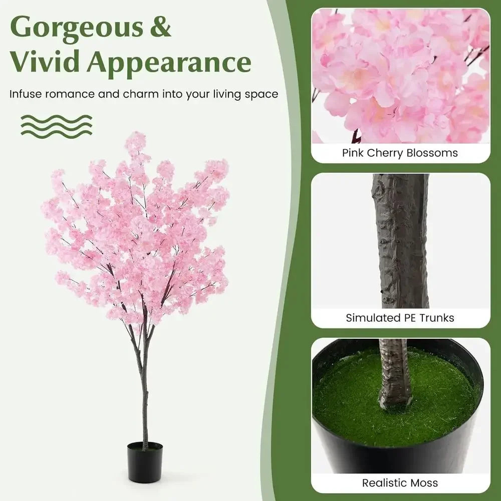 Artificial Cherry Blossom Trees — 6.5 ft, Set of 2 in Cement Pots