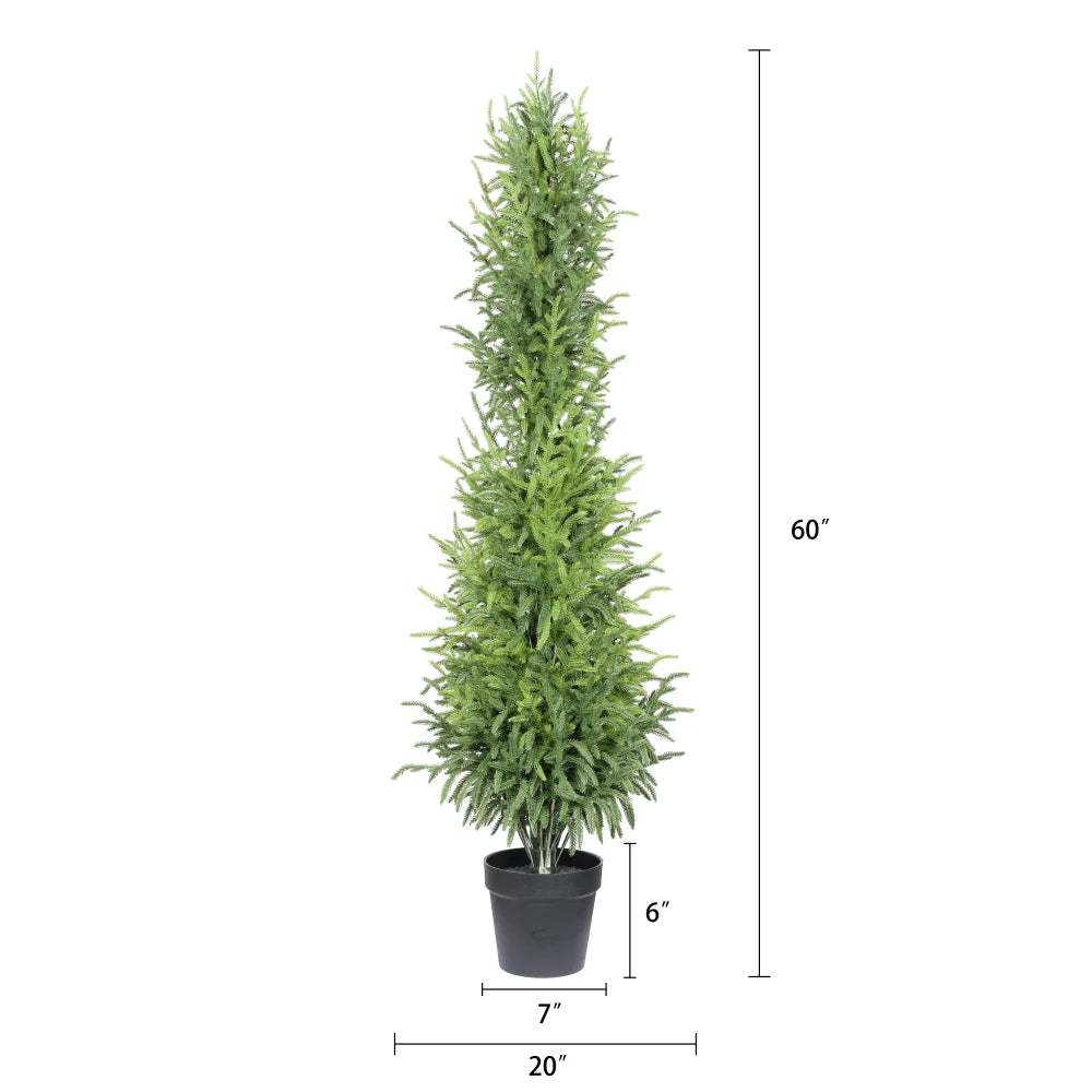 Artificial Pine Tree — 5 ft, Real-Touch Foliage, Set of 2 in Black Pot