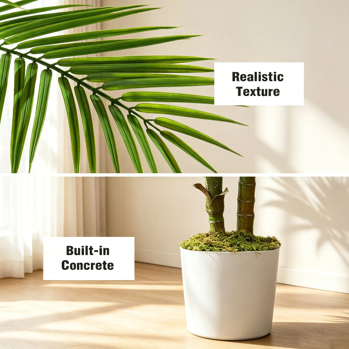 Artificial Areca Palm Tree — 5 ft, Square or Round White Planter