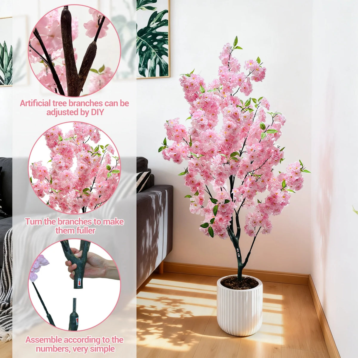 Artificial Cherry Blossom Tree, 5 to 6 ft, PVC Frame, Single or Double Pole