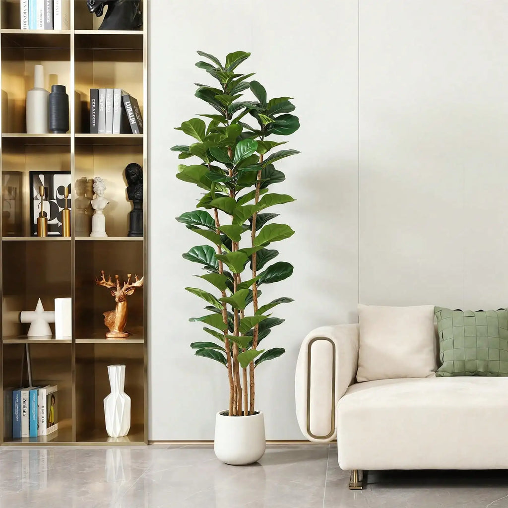 Artificial Fiddle Leaf Fig Tree — 5 to 7 ft, White Pot