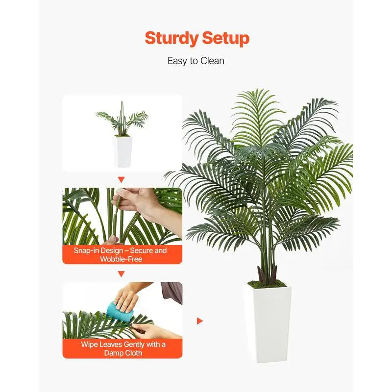 Artificial Areca Palm Tree — 5 ft, 12-Stem, White Tall Planter