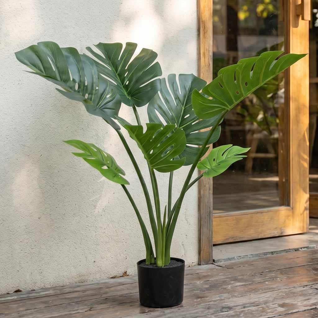 Artificial Monstera Deliciosa — 90 to 120 cm, Black Pot, Single or Pair