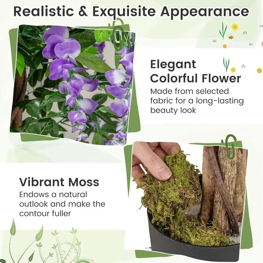Artificial Wisteria Tree, 5.5 ft, Real Wood Trunk with Blooms