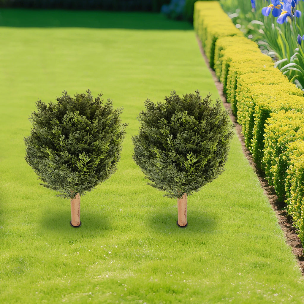 Artificial Cypress Trees, 2.3 ft, Set of 2 with Ground Spikes