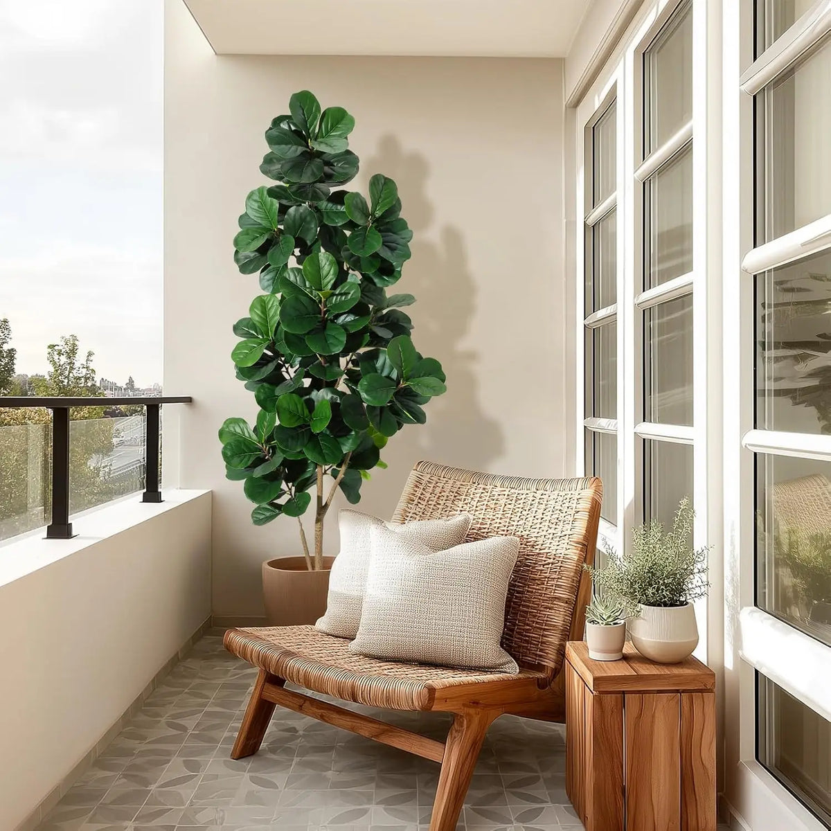 Artificial Fiddle Leaf Fig Tree — 4 to 7 ft, White Planter with Weighted Base