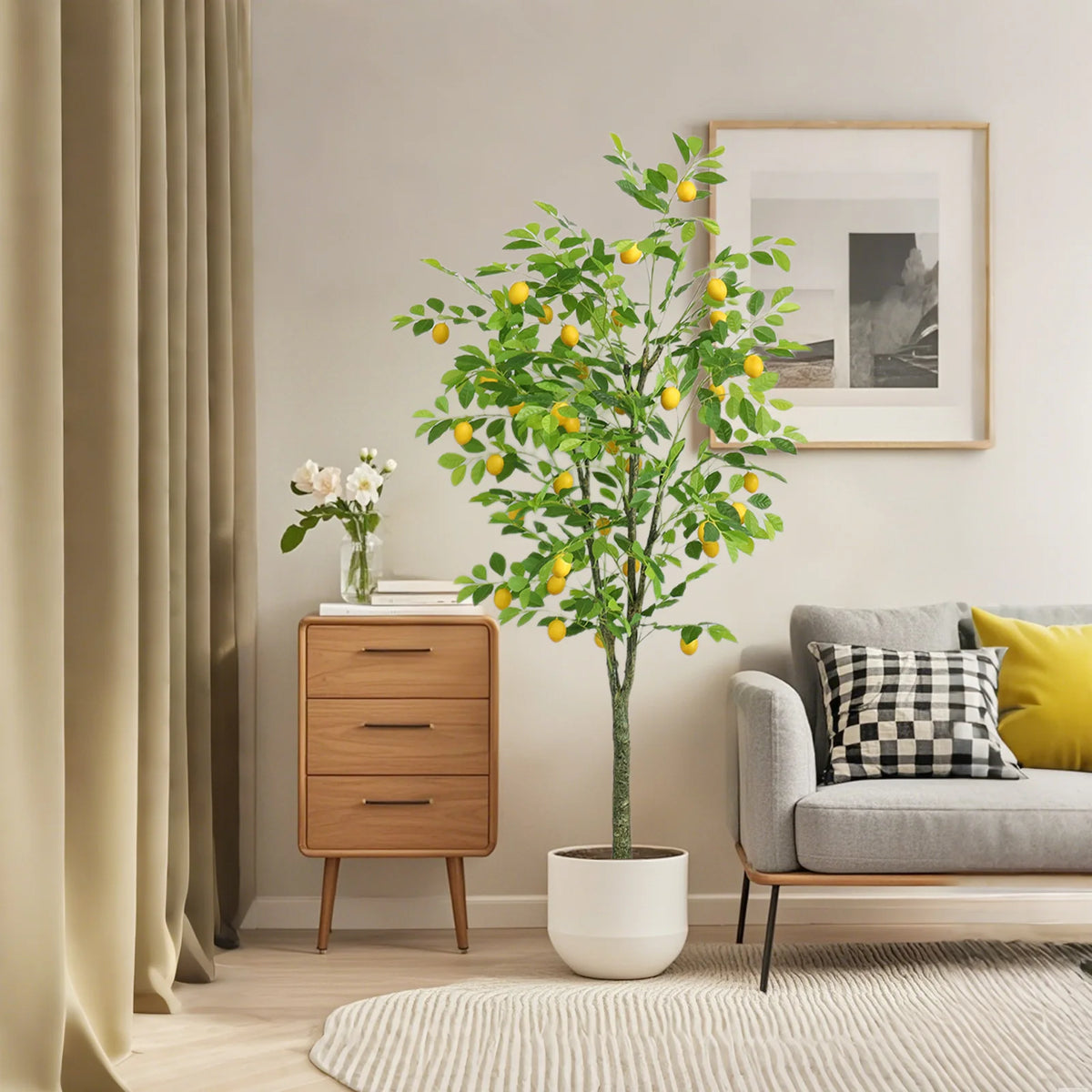 Artificial Lemon Tree — 180 cm, 20 Lemons in White Pot