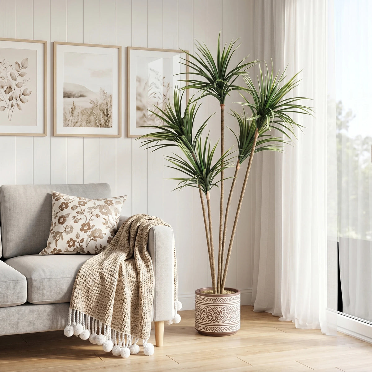 Artificial Dracaena Marginata Tree — 4.3 to 4.9 ft, Weighted Base