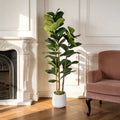 Artificial Fiddle Leaf Fig Tree — 5.2 ft, White Mossed Pot, Single Corner Size