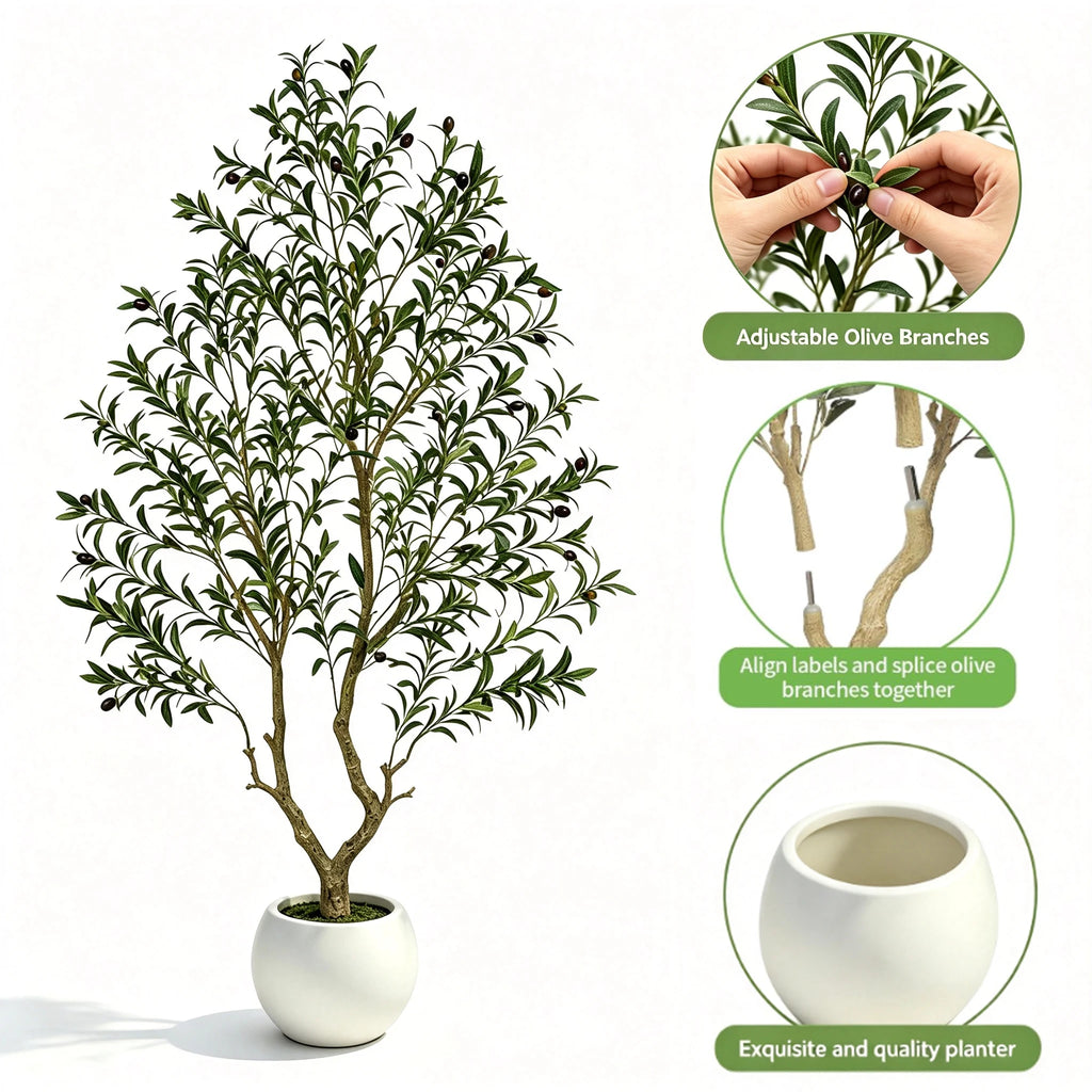 Extra photo of the artificial olive tree with a natural wood trunk in a pot