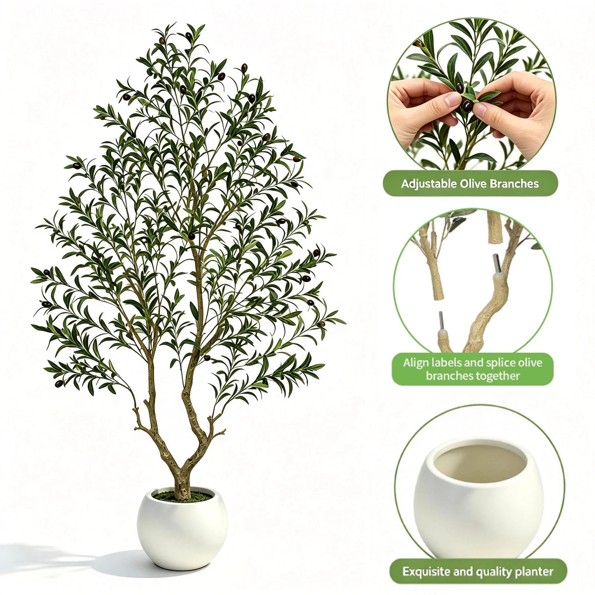 Extra photo of the artificial olive tree with a natural wood trunk in a pot