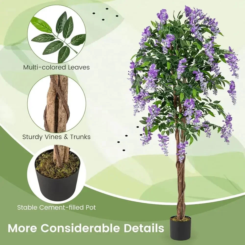 Artificial Wisteria Tree, 5.5 ft, Real Wood Trunk with Blooms