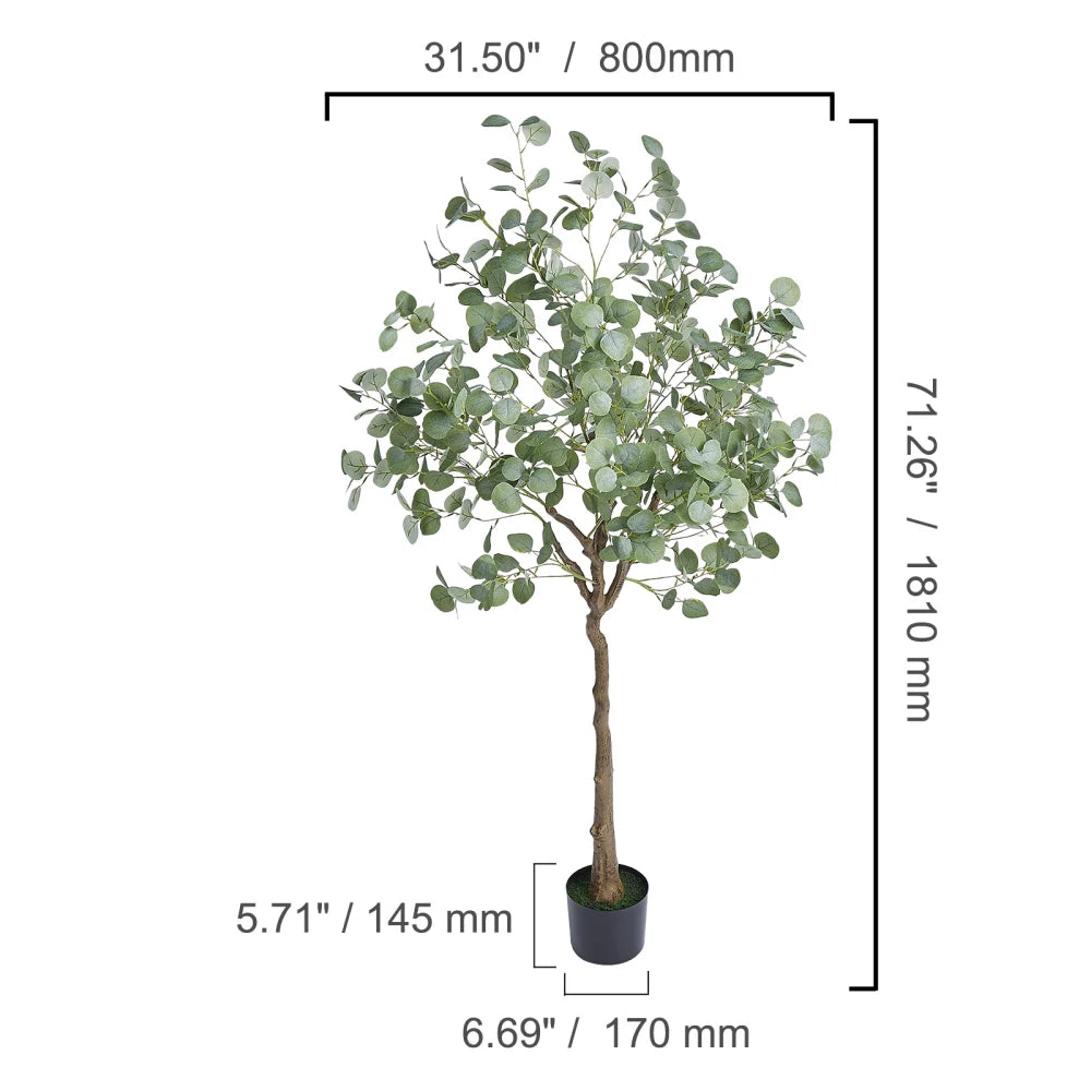 Artificial Eucalyptus Tree — 6 ft, PE Foliage with Stainless Steel Branches