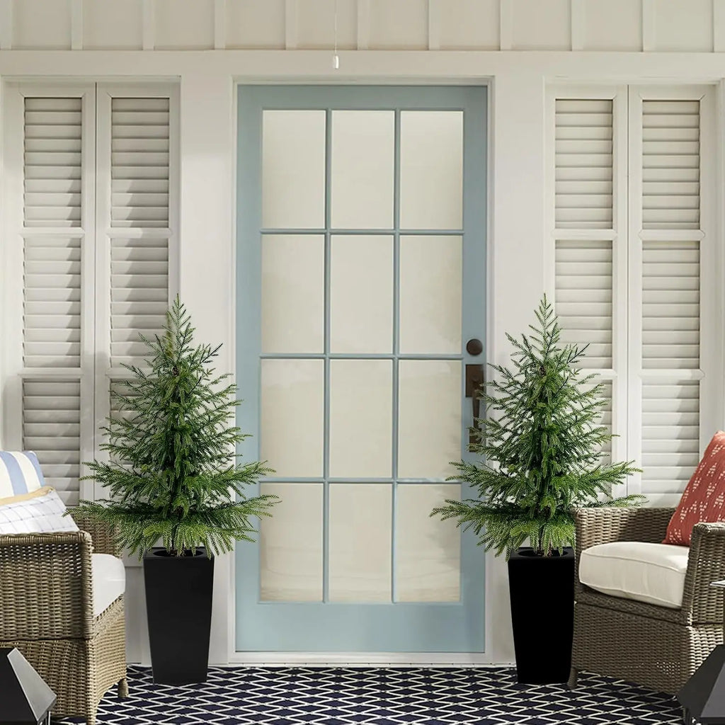 Artificial Norfolk Pine Trees — 4 ft, Set of 2, Black or White Planter