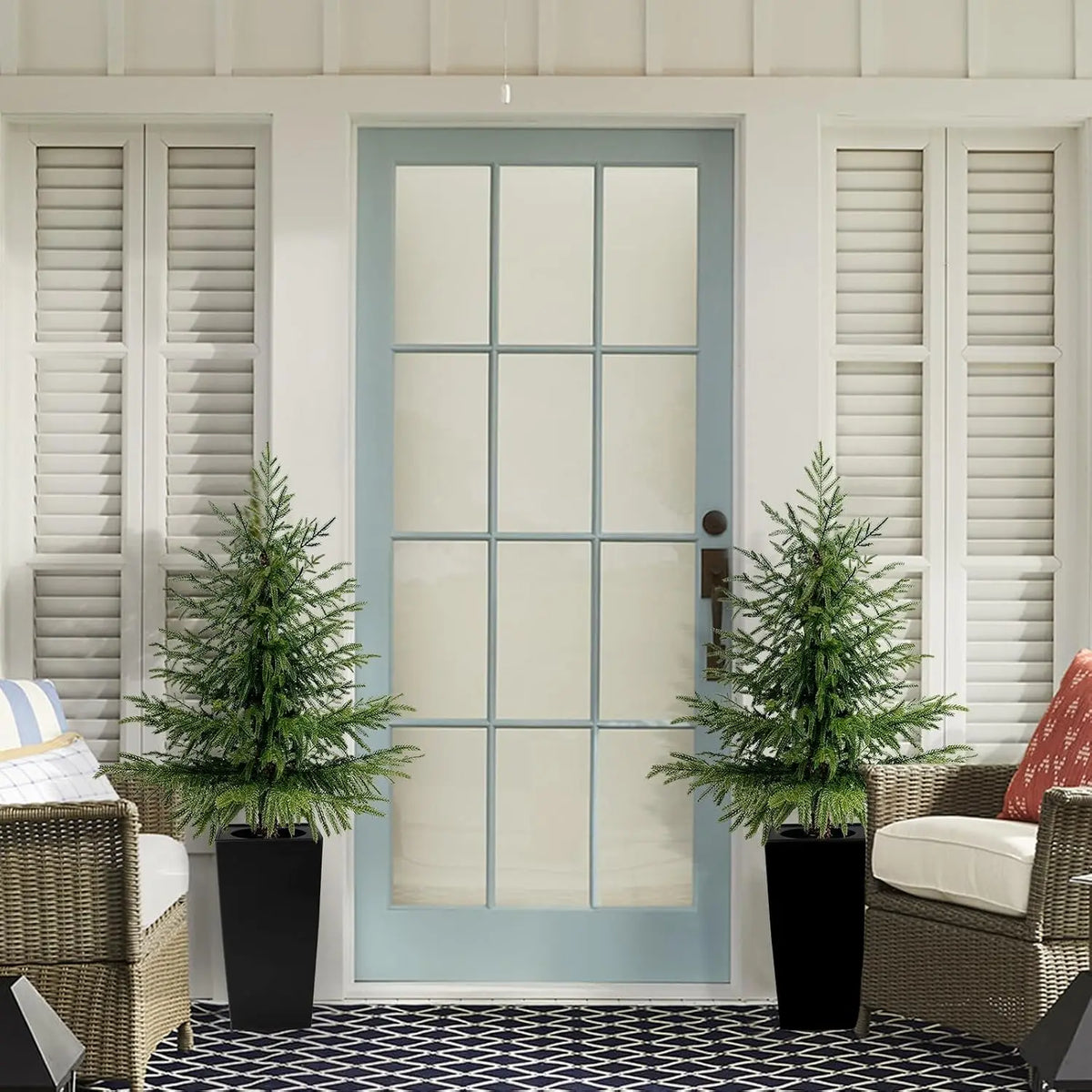 Artificial Norfolk Pine Trees — 4 ft, Set of 2, Black or White Planter