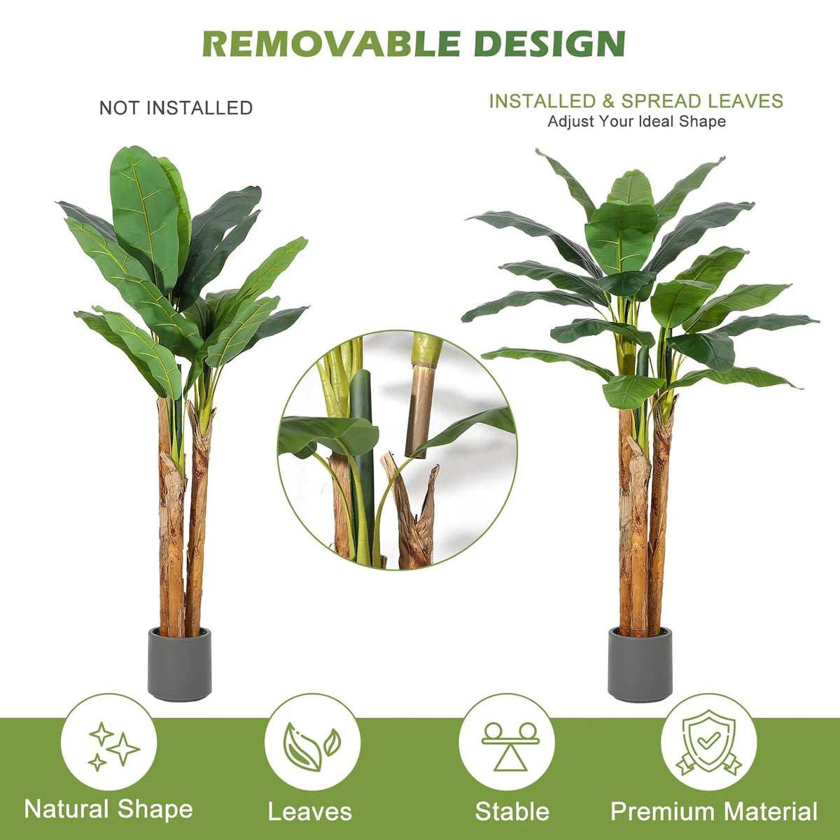 Artificial Banana Tree — 5 to 6 ft, UV-Resistant PE Leaves in Woven Planter