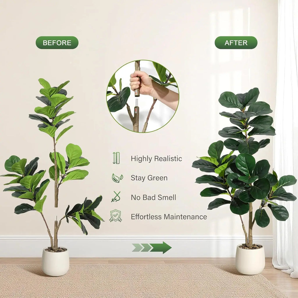 Artificial Fiddle Leaf Fig Tree — 4 to 7 ft, Weighted Planter, 5-Minute Assembly