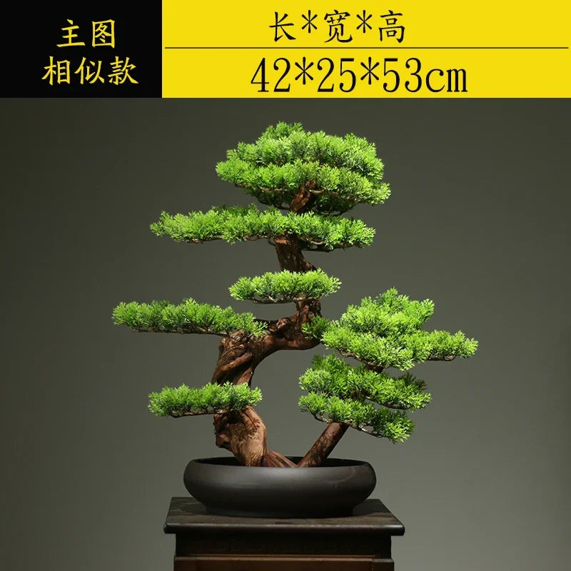 Artificial pine bonsai 24in tall, branches trained into flat layered green pads