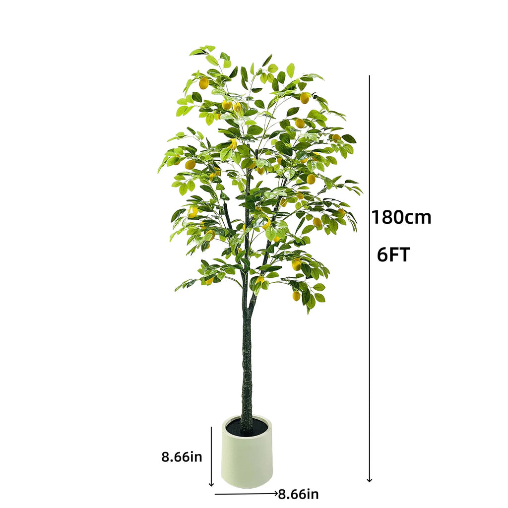 Artificial Lemon Tree — 180 cm, 20 Lemons in White Pot