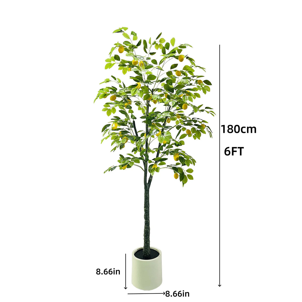 Artificial Lemon Tree — 180 cm, 20 Lemons in White Pot