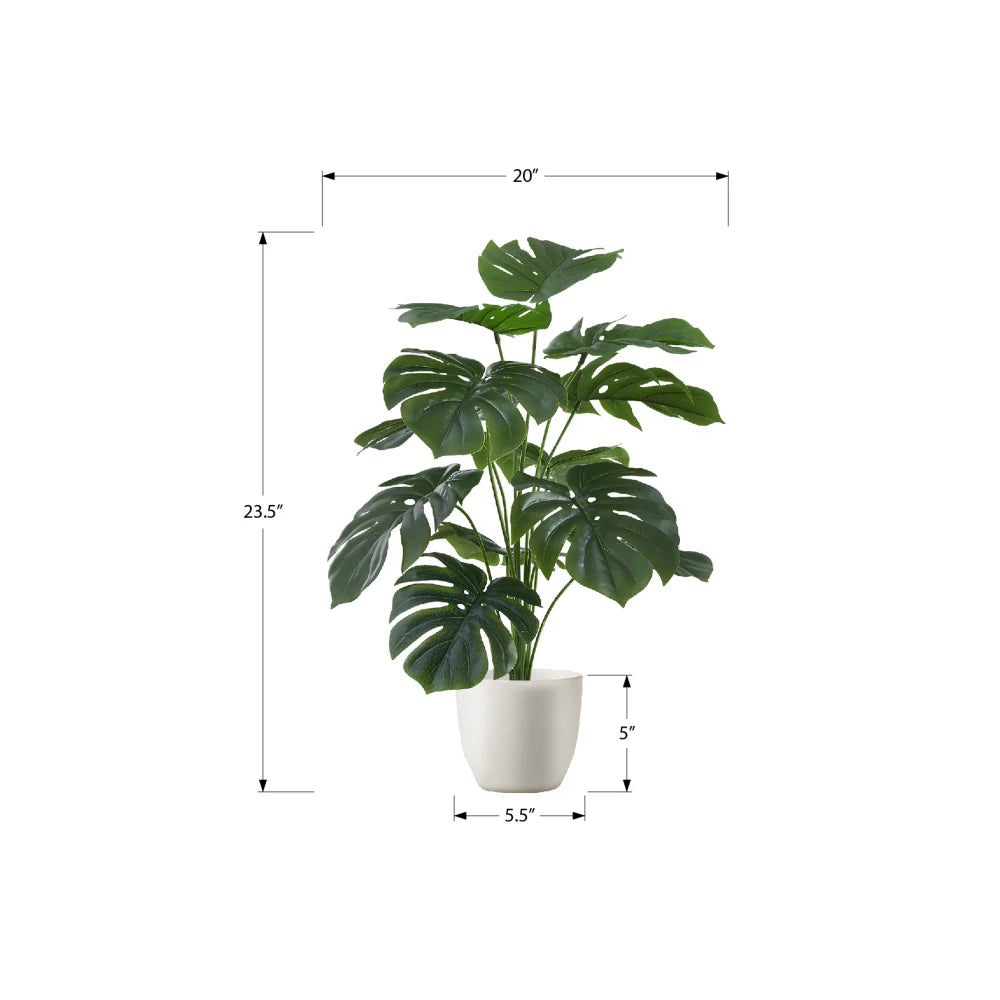 Artificial Monstera Plant — 24 in, Real-Touch, White Tabletop Pot