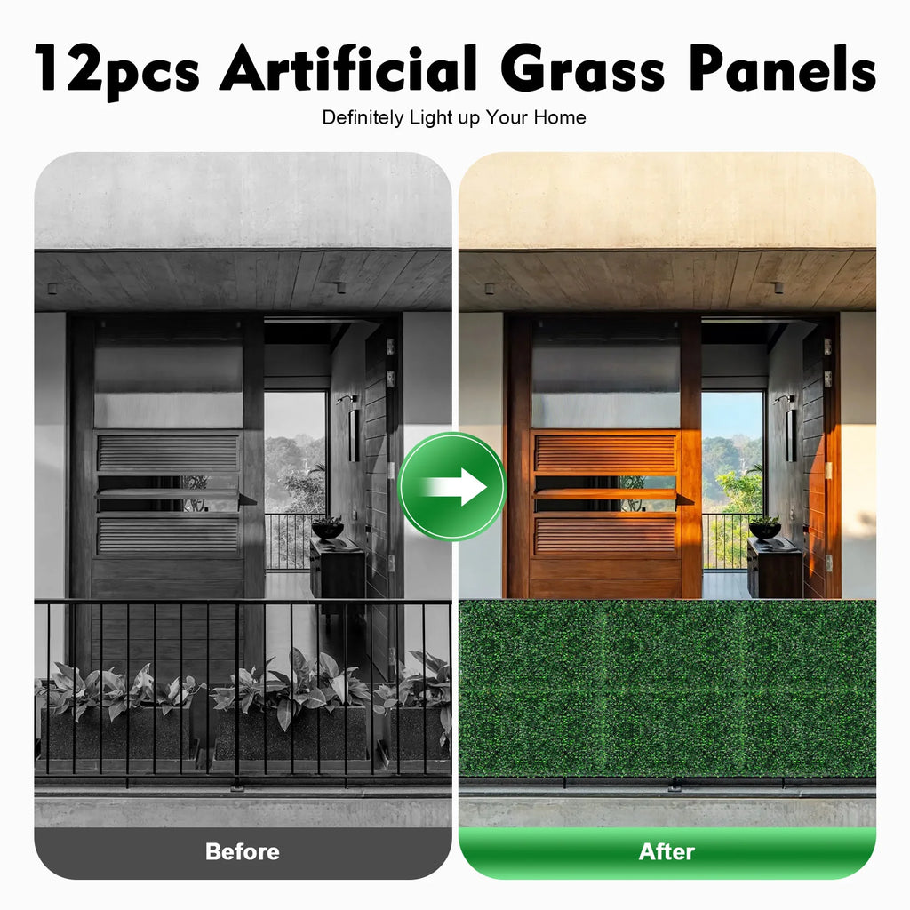 Artificial Hedge Wall Panels — 12-Piece Set, Interlocking Mesh Back