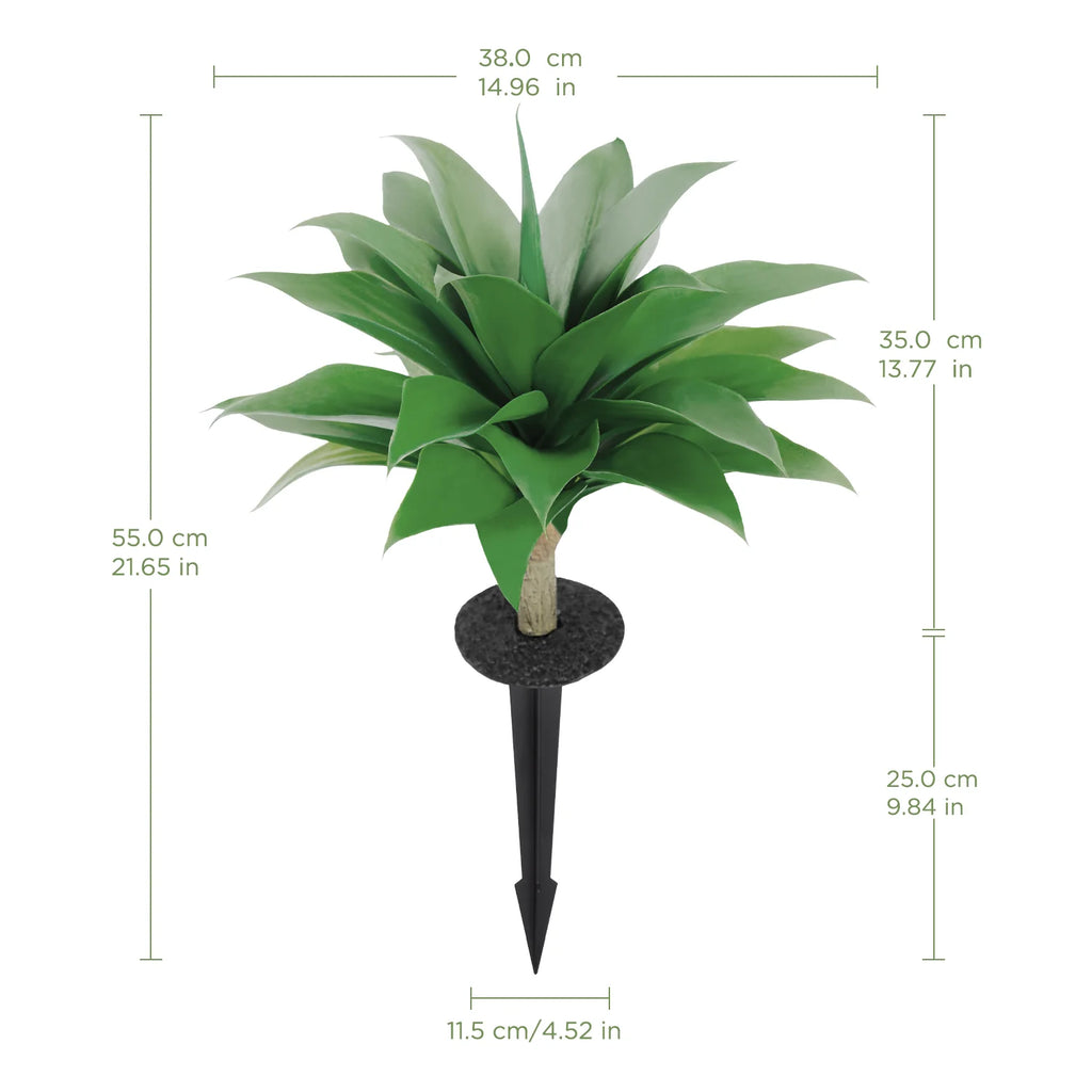 Artificial Agave Plants — 22 in, UV-Resistant, Set of 2 with Stakes
