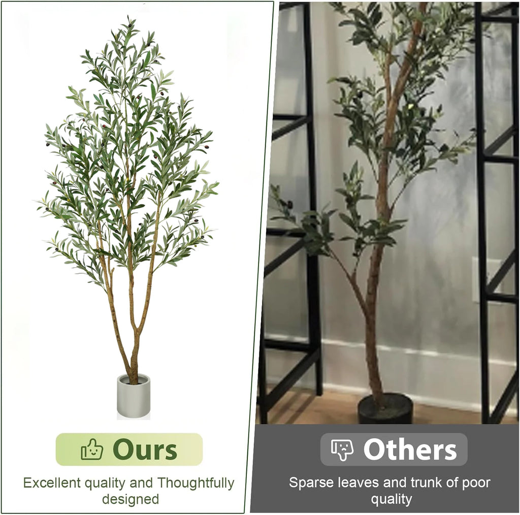 Artificial Olive Tree — 5 to 7 ft, Natural Wood Trunk, Tall Planter
