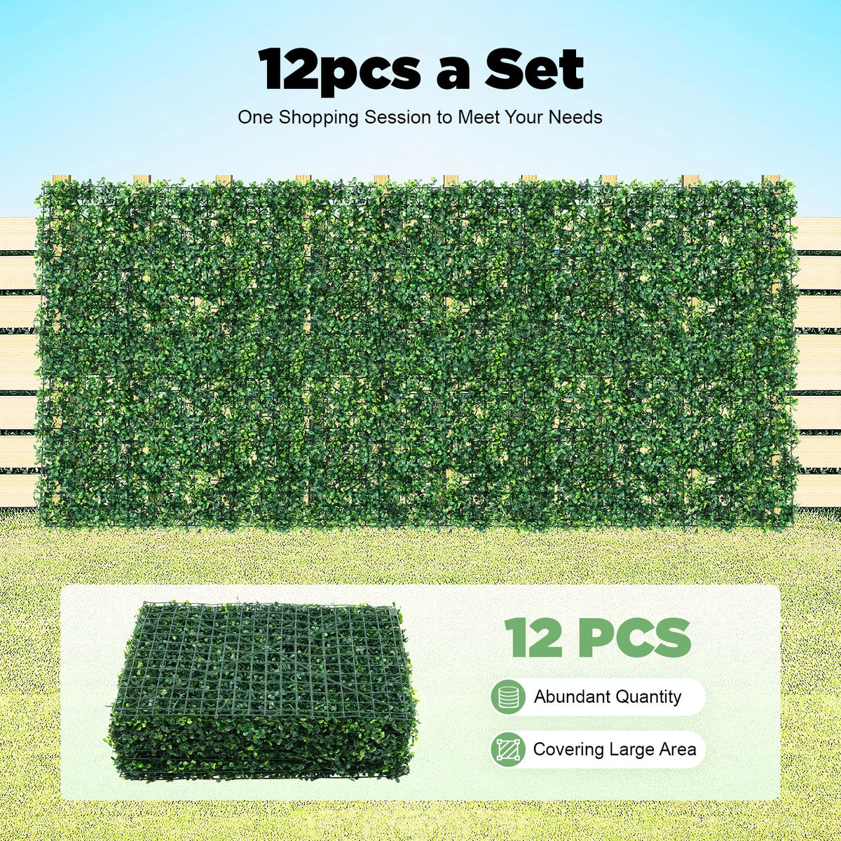 Artificial Hedge Wall Panels — 12-Piece Set, 2.9 m² Coverage