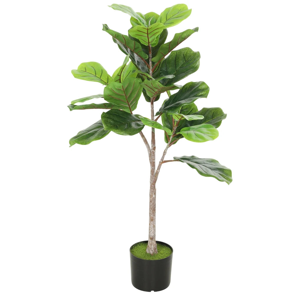 Artificial Fiddle Leaf Fig Tree — 3.6 ft, 28 Leaves, Flocked Soil Pot