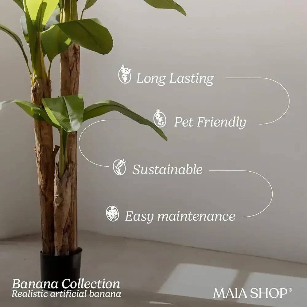 Artificial Banana Tree — 5 ft, Detachable Trunk with Black Pot