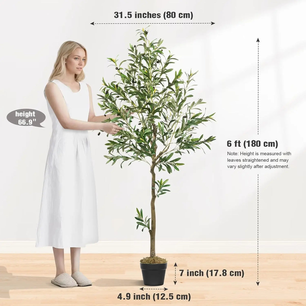 Artificial Olive Tree, 5.25 to 8 ft, Silk Leaves with Fruit, Black Pot