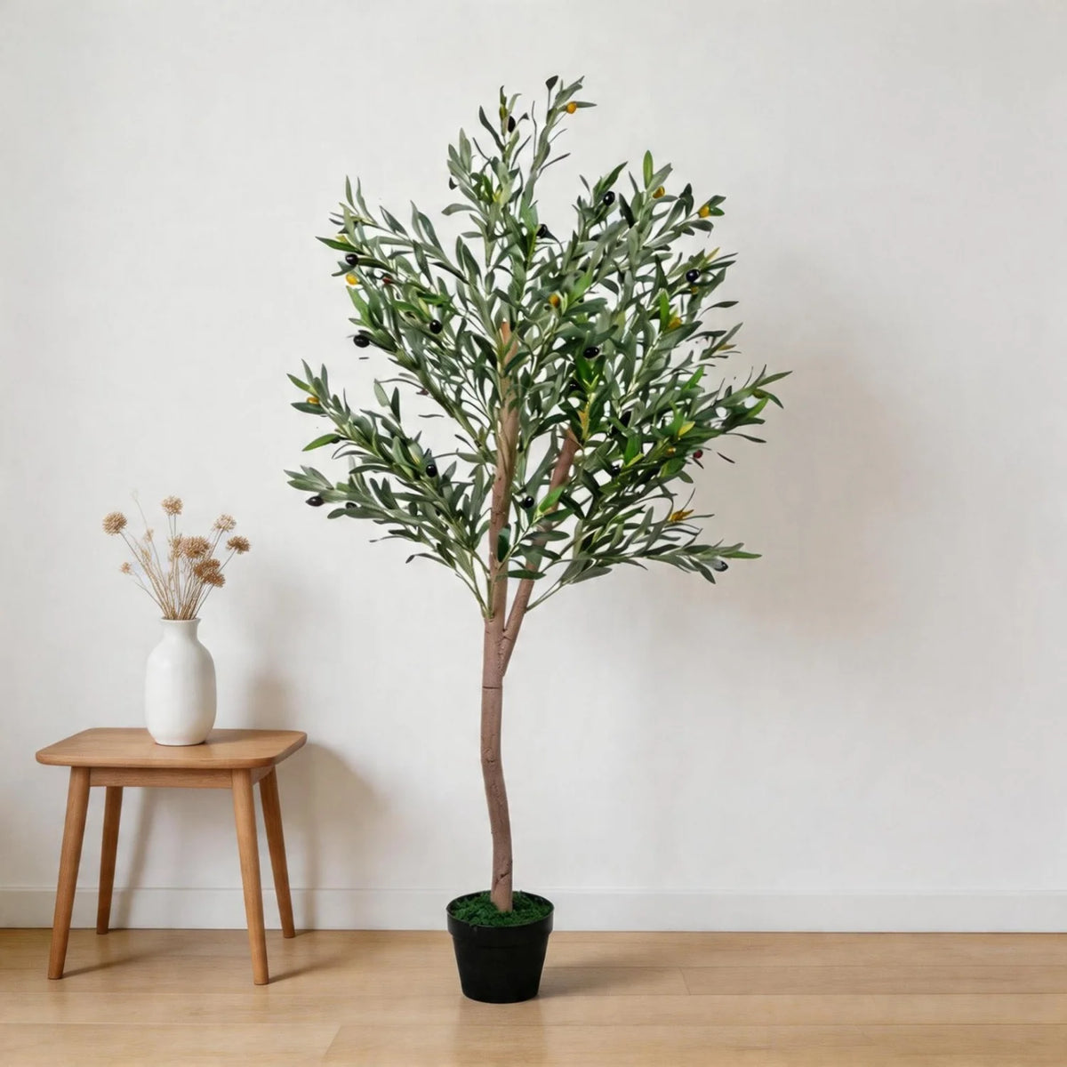 Artificial Olive Tree — 5 ft, Natural Wood Trunk with Lifelike Fruit