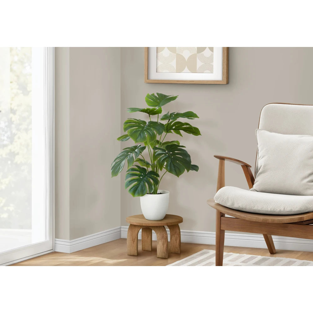 Artificial Monstera Plant — 24 in, Real-Touch, White Tabletop Pot