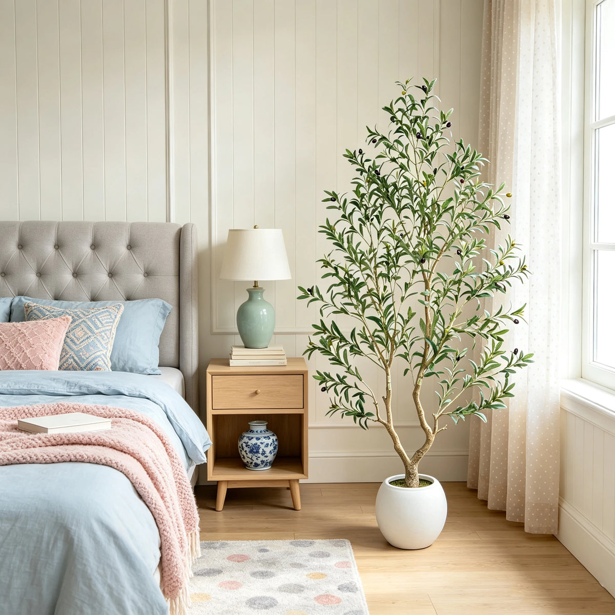 Gallery photo 8 of the artificial olive tree with a natural wood trunk in a pot