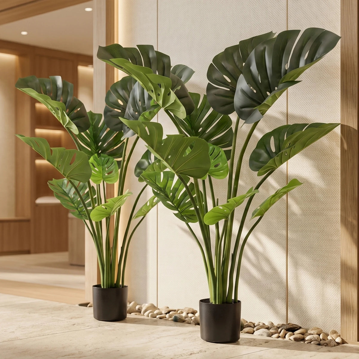 Artificial Monstera Deliciosa — 90 to 120 cm, Black Pot, Single or Pair