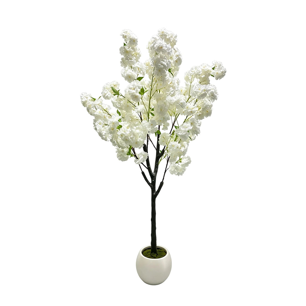 Artificial Cherry Blossom Tree — 5 to 6 ft, White Sakura Blossoms