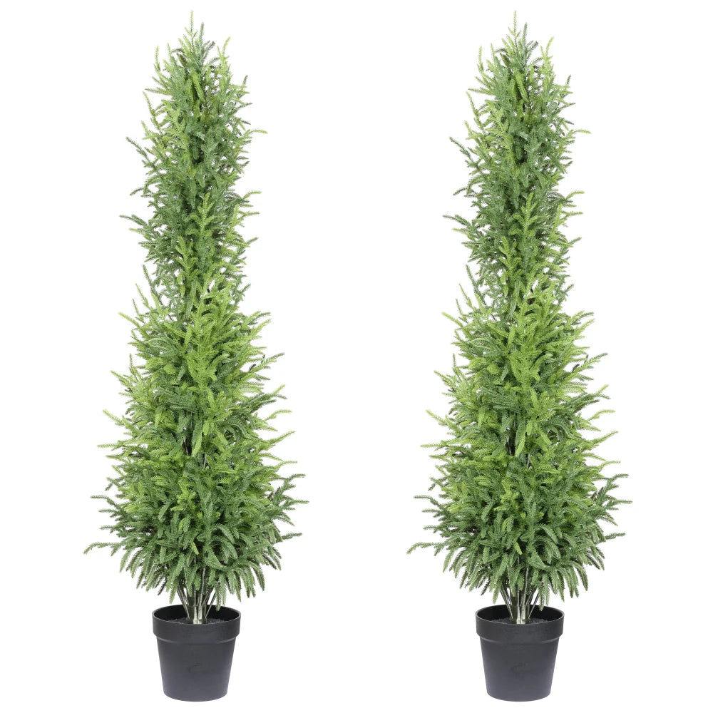 Artificial Pine Tree — 5 ft, Real-Touch Foliage, Set of 2 in Black Pot