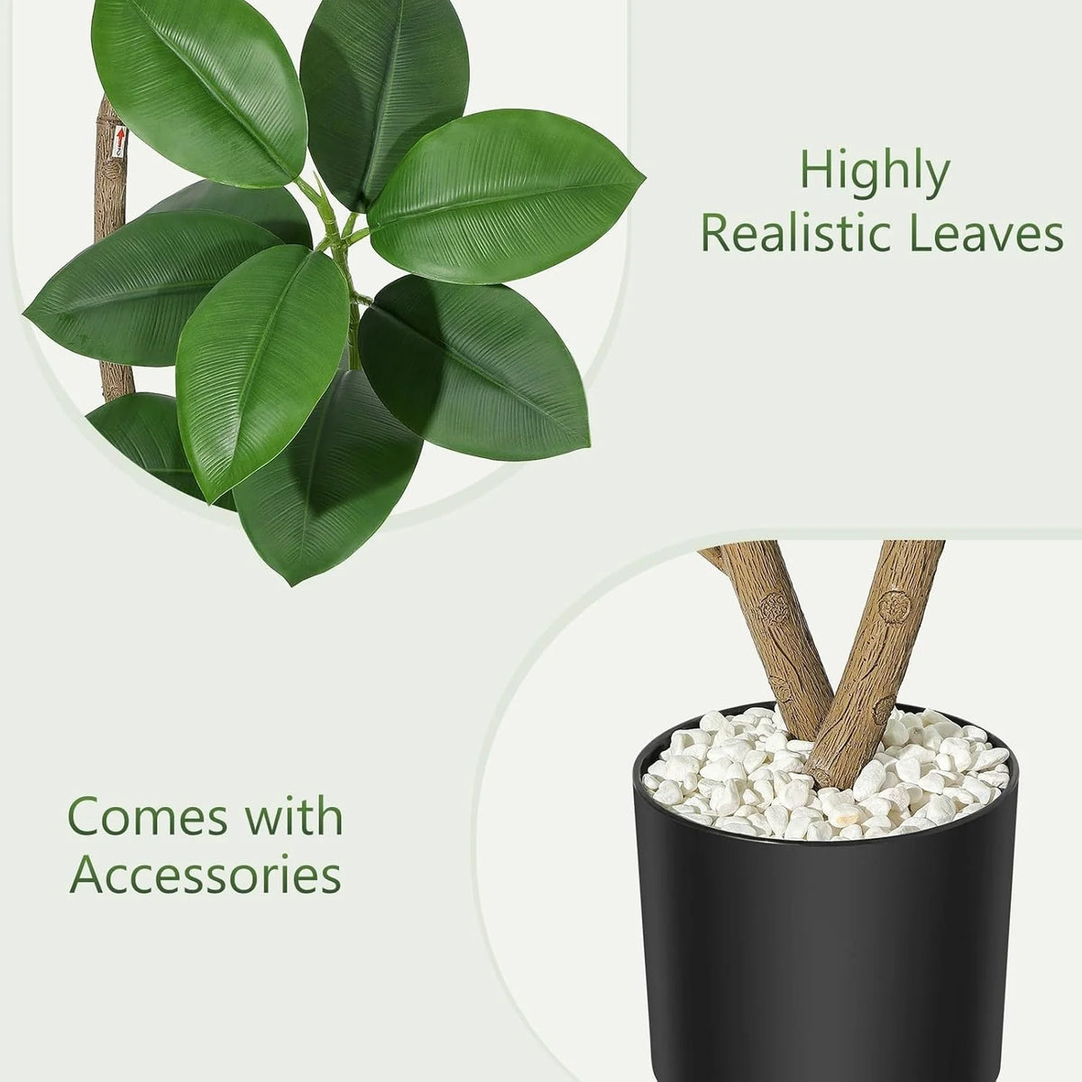 Artificial Fiddle Leaf Fig Tree — 7 ft, Black Resin Planter with Stone