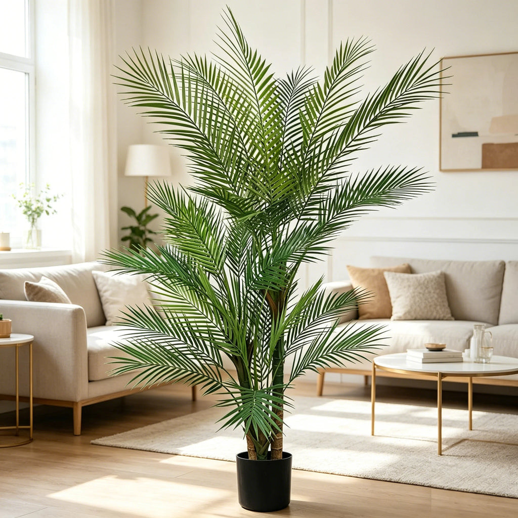 Artificial Palm Tree — 5 to 6 ft, UV-Resistant Fronds, Black or White Pot