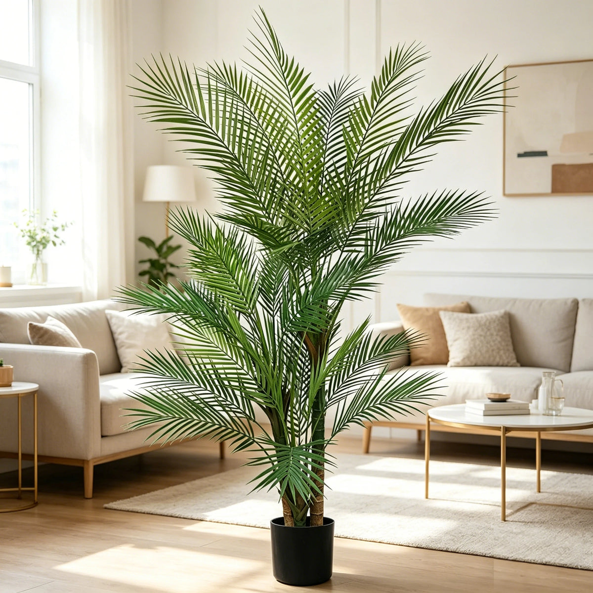 Artificial Palm Tree — 5 to 6 ft, UV-Resistant Fronds, Black or White Pot