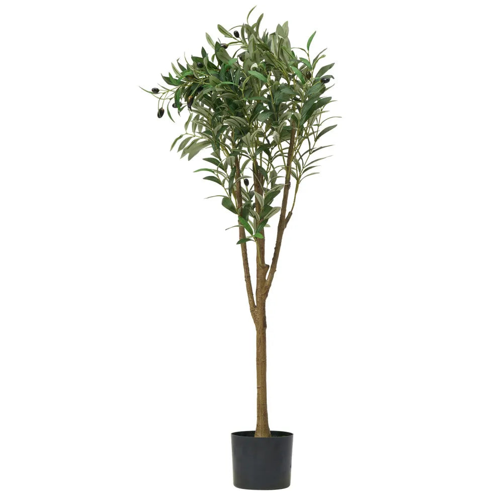 Artificial Olive Tree — 5 ft, Rubber Silk Foliage with Black Pot