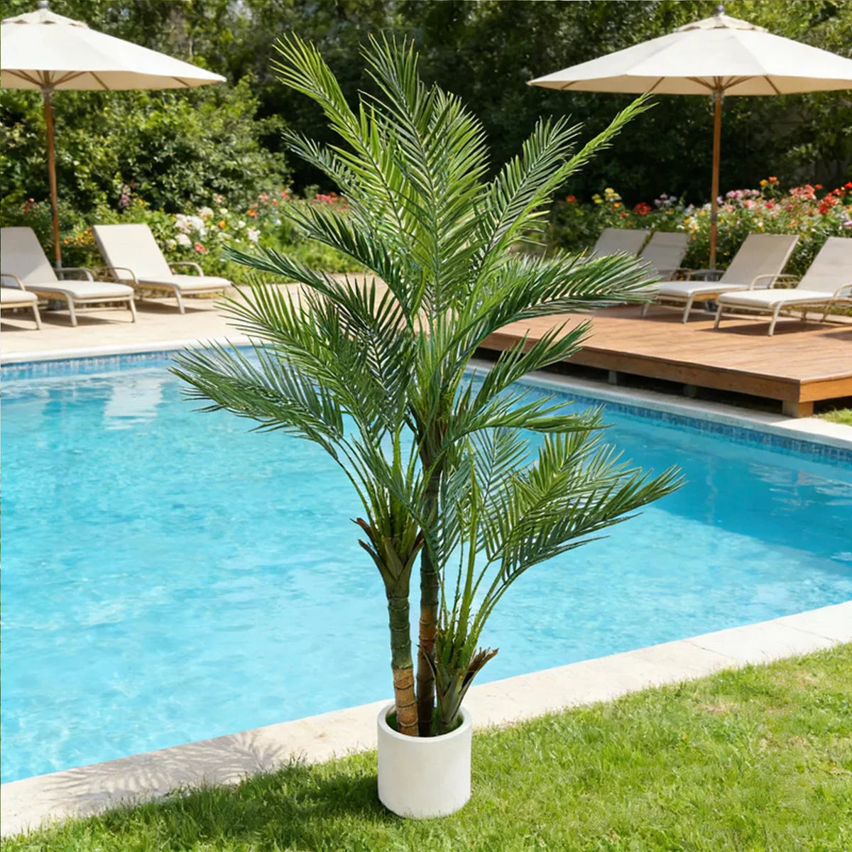 Artificial Palm Tree — 5 to 6 ft, UV-Resistant Fronds, Black or White Pot